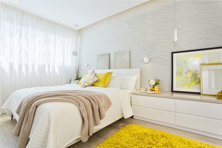White Walls with yellow rug
