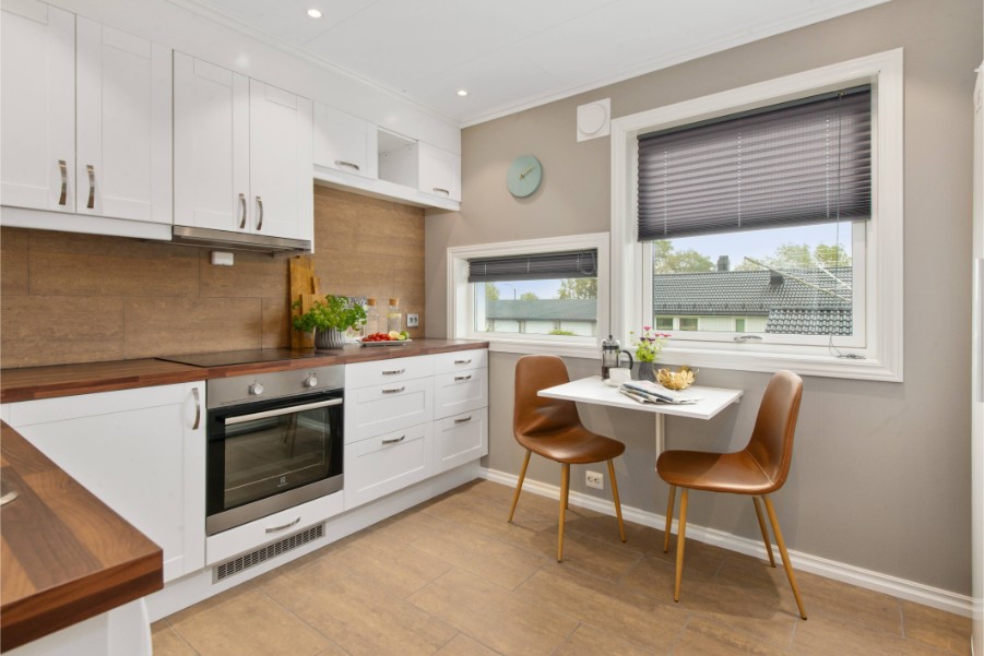 modern kitchen with beige walls