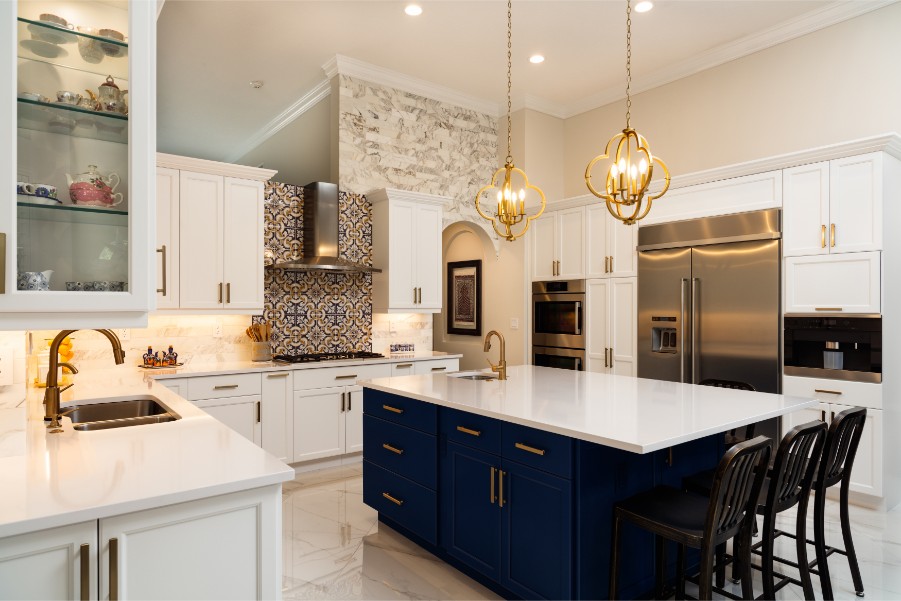 big kitchen white cabinets blue island