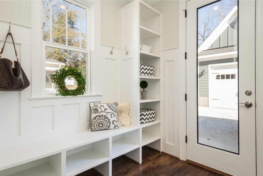 built in shelves entryway