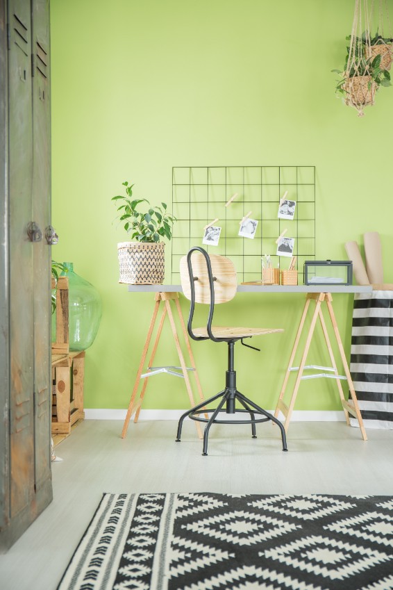 lime green wall home office