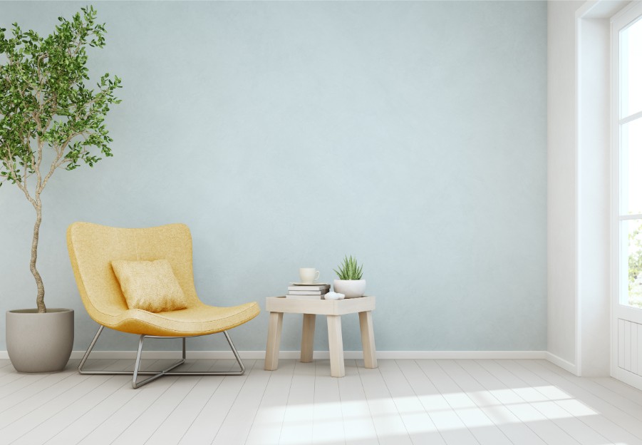 powder blue accent wall sitting nook farmhouse colors