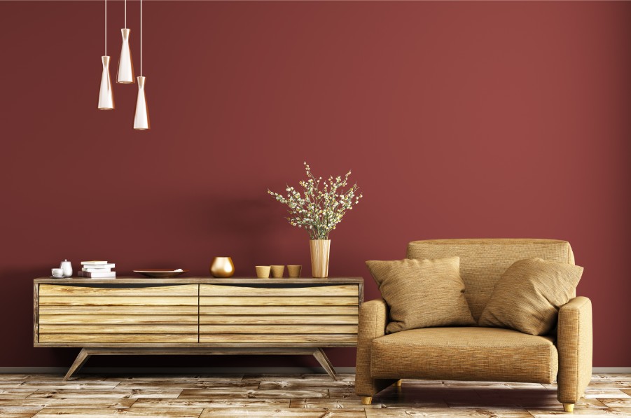red living room farmhouse color palette