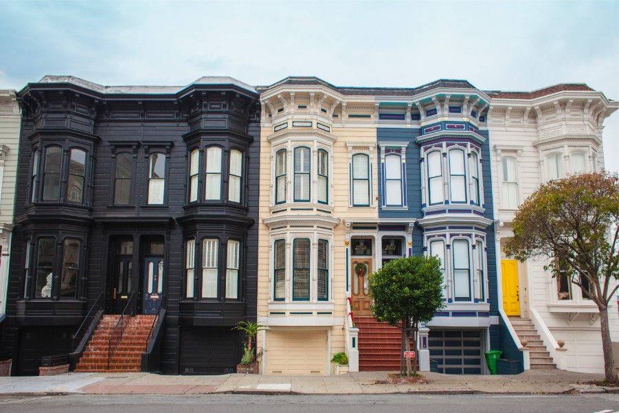 black exterior rowhouse