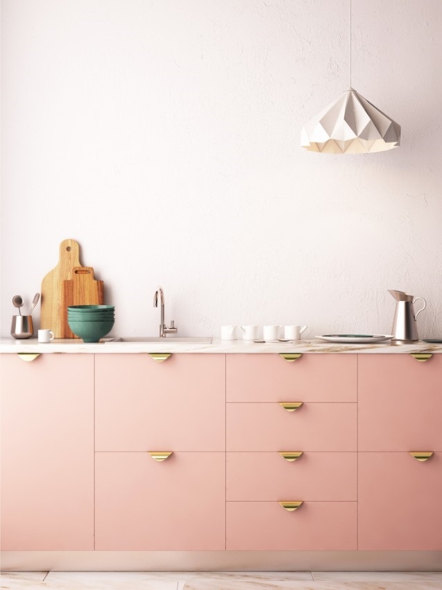 pink kitchen cabinets