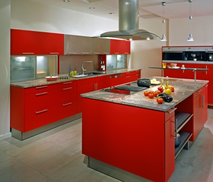 red kitchen island