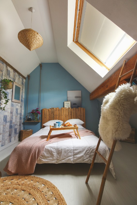 attic bedroom skylight accent wall