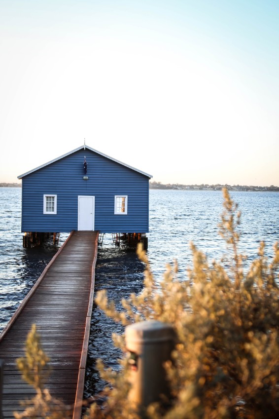 cozy cabin blue exterior