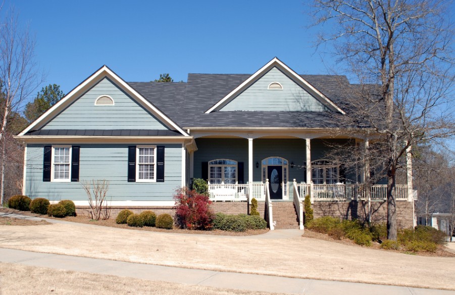 light blue exterior black shutters