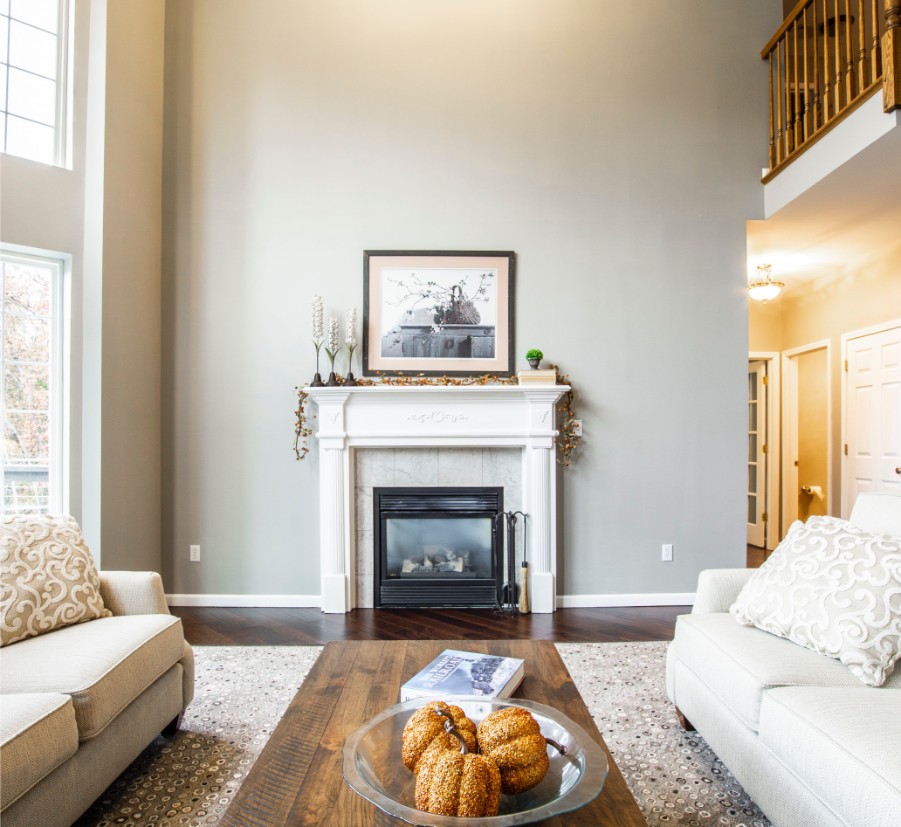 white fireplace cream living room