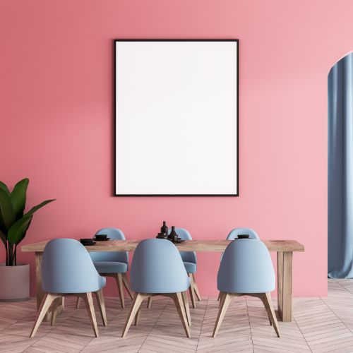 pink wall paint in dining room