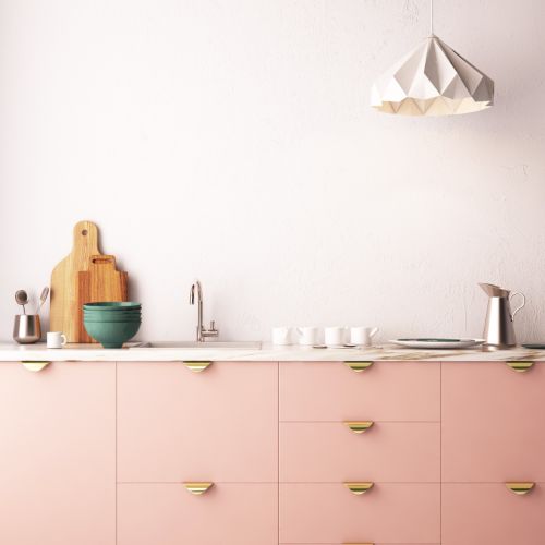 pink kitchen cabinets