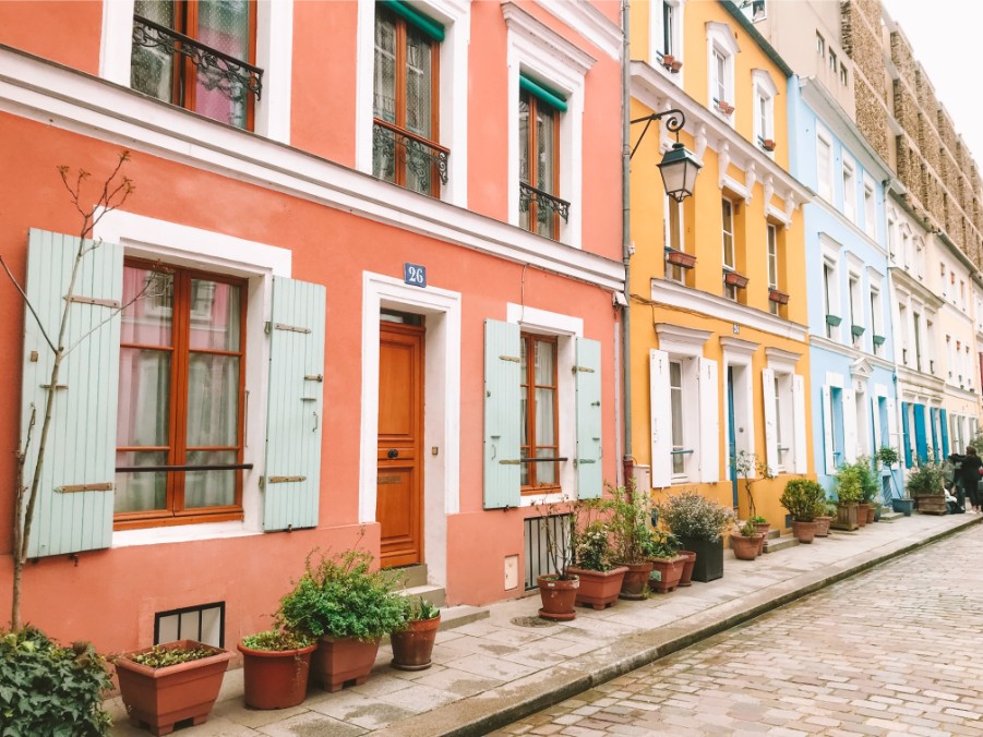 exterior rowhouse orange yellow