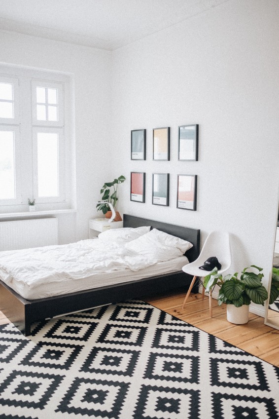 basic apartment bedroom white walls