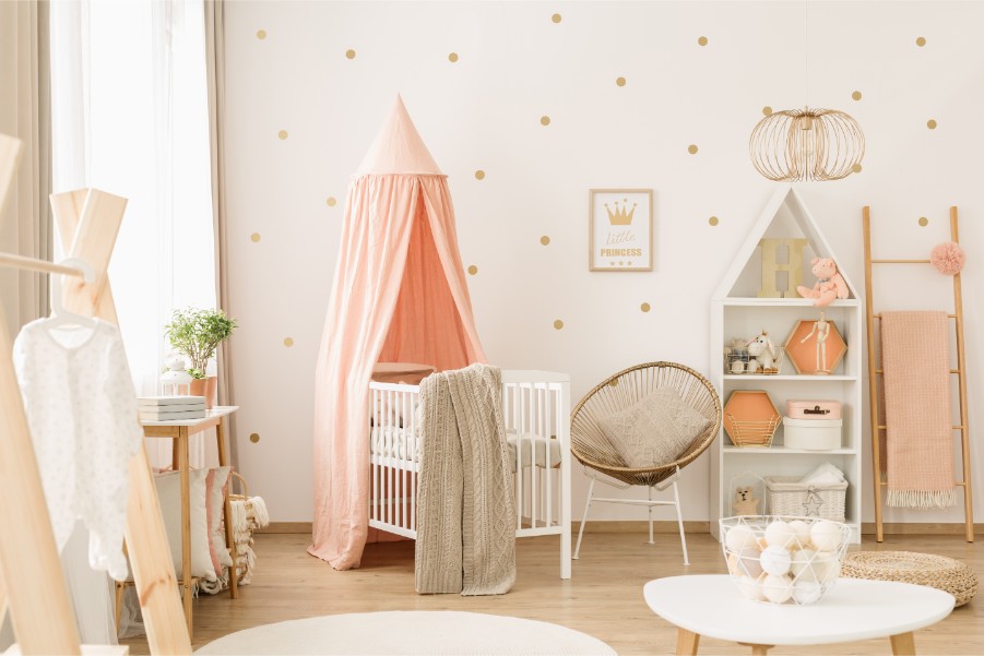 nursery with gold polka dots