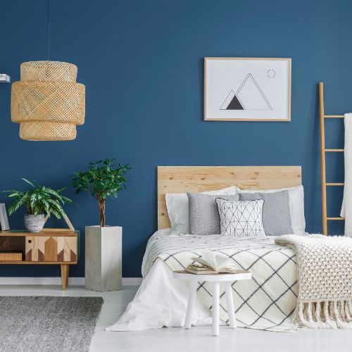 bold blue bedroom to help you sleep