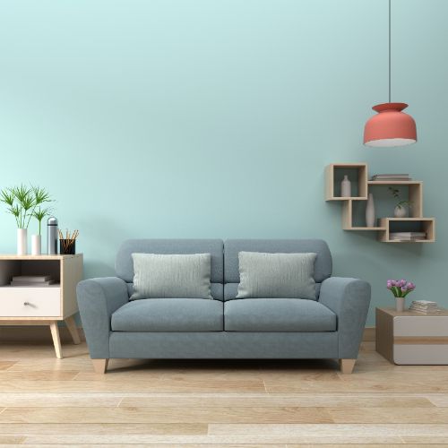 Blue Walls with Gray Couch