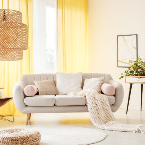 soft yellow living room interior painting