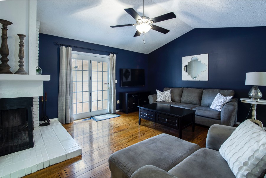 dark blue accent walls