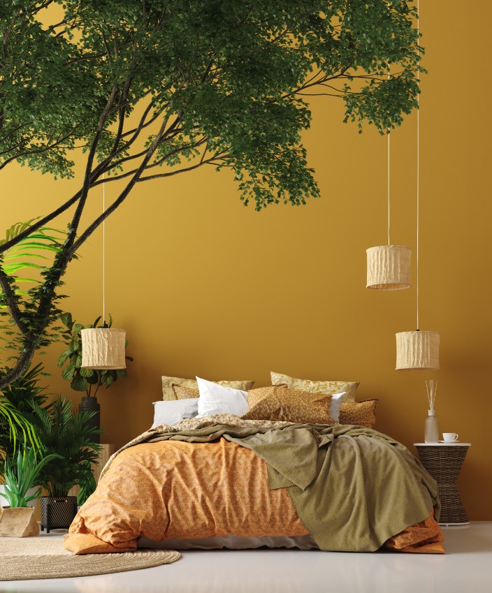 gold yellow paint with tree