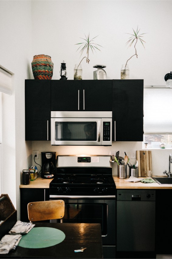 apartment kitchen black cabinets