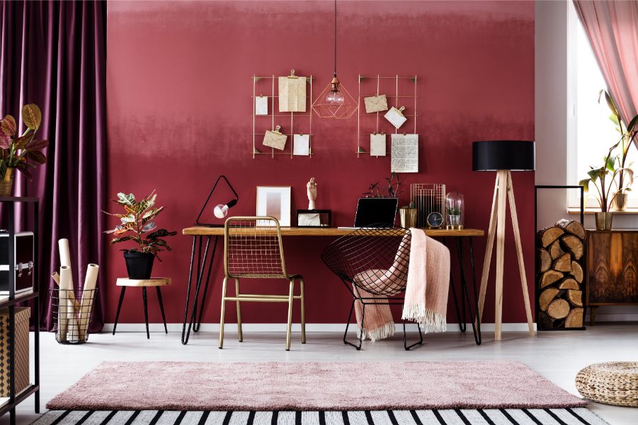 burgundy paint walls home office