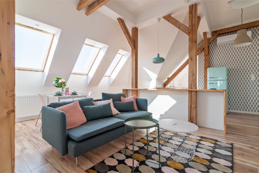 attic living room wallpaper accent