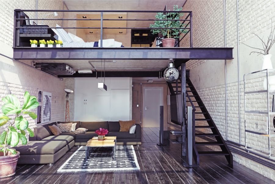 loft apartment white brick walls