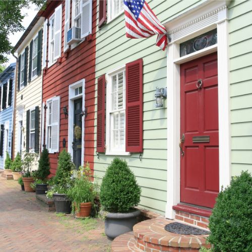 red door and shutters