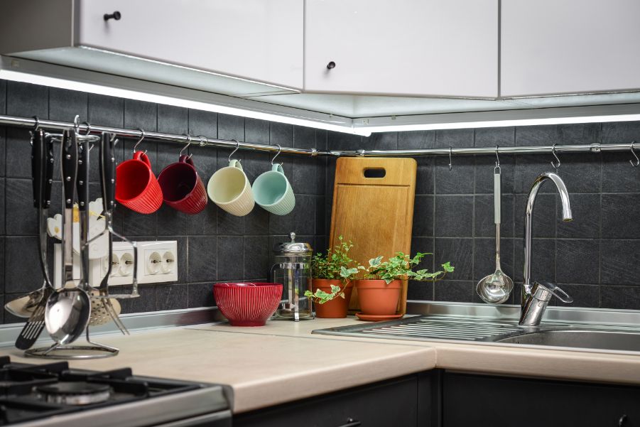 charcoal gray backsplash kitchen