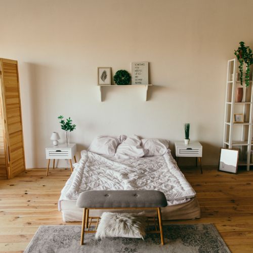 beige bedroom with natural light