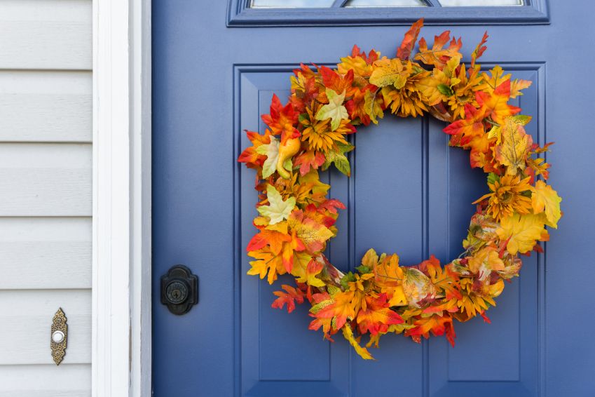 blue front door fall decor