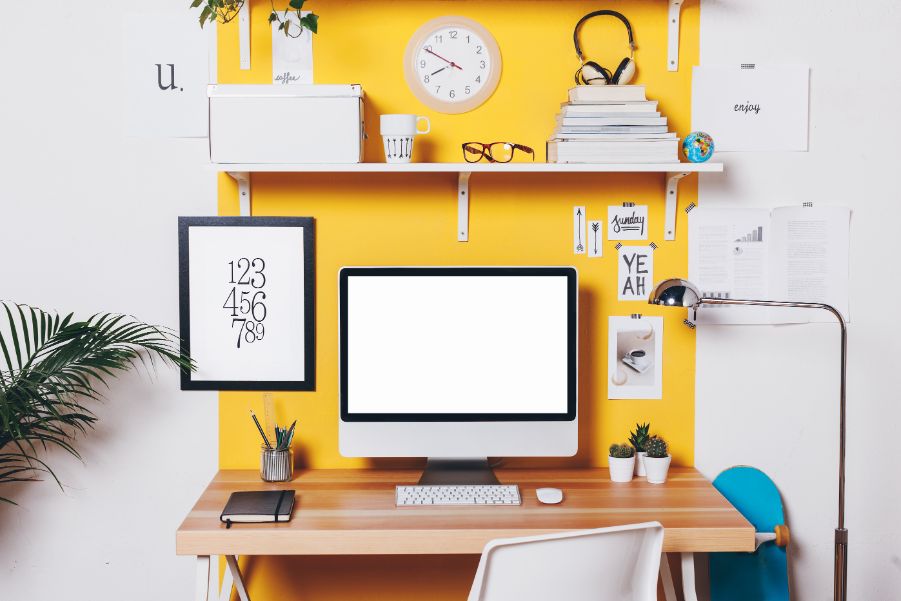 yellow paint in home office