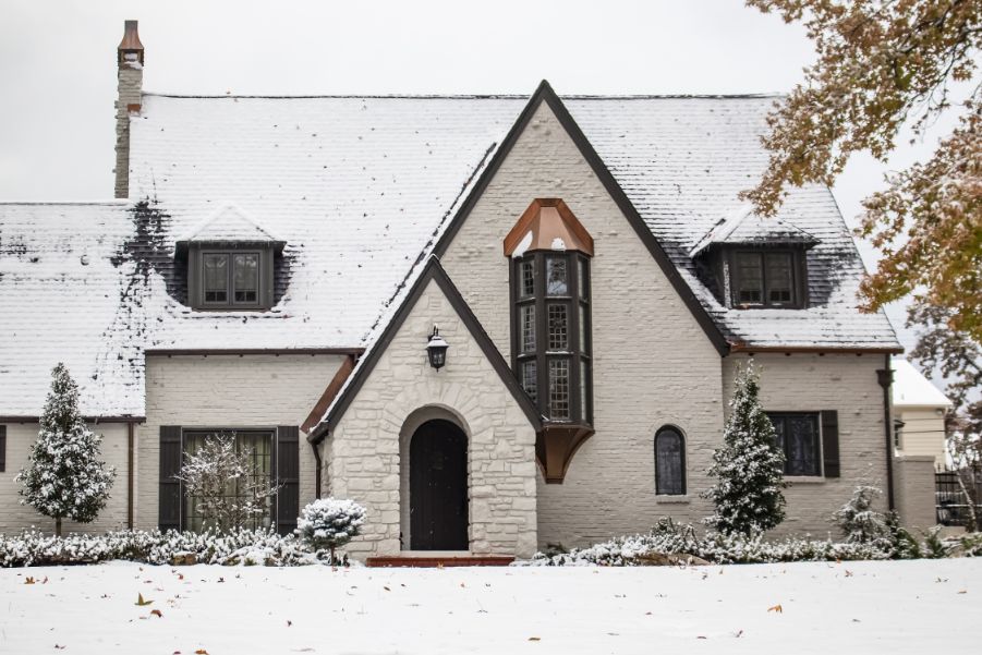 white painted brick house