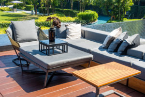 outdoor patio deck and chair decoration on balcony in the garden